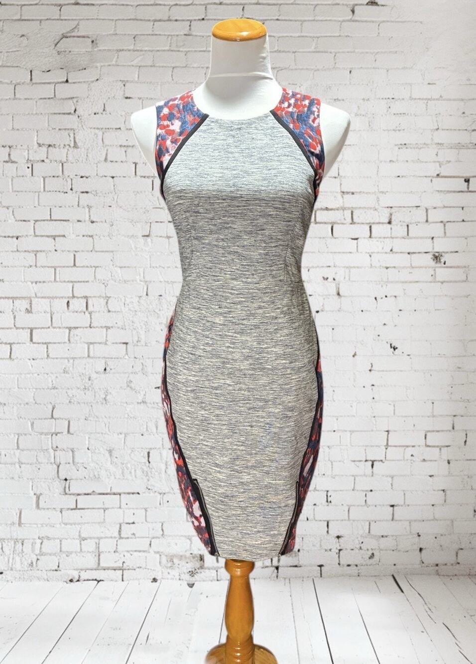 Rachel Rachel Roy Women's Dress Sheath Scuba Form Fit Gray Zipper Accent Size 2
